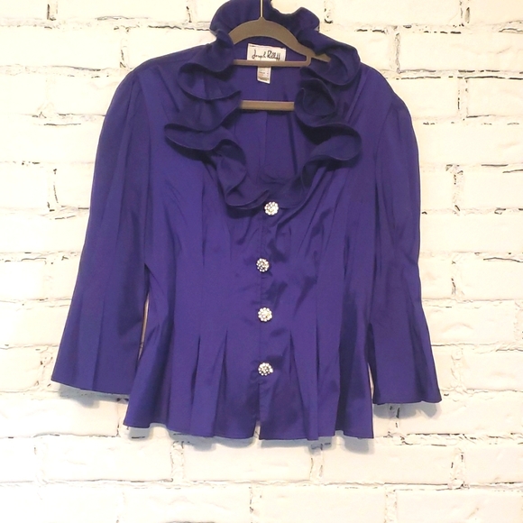 Royal purple joseph rip-off statement blouse with diamond buttons size 12 - Picture 1 of 6